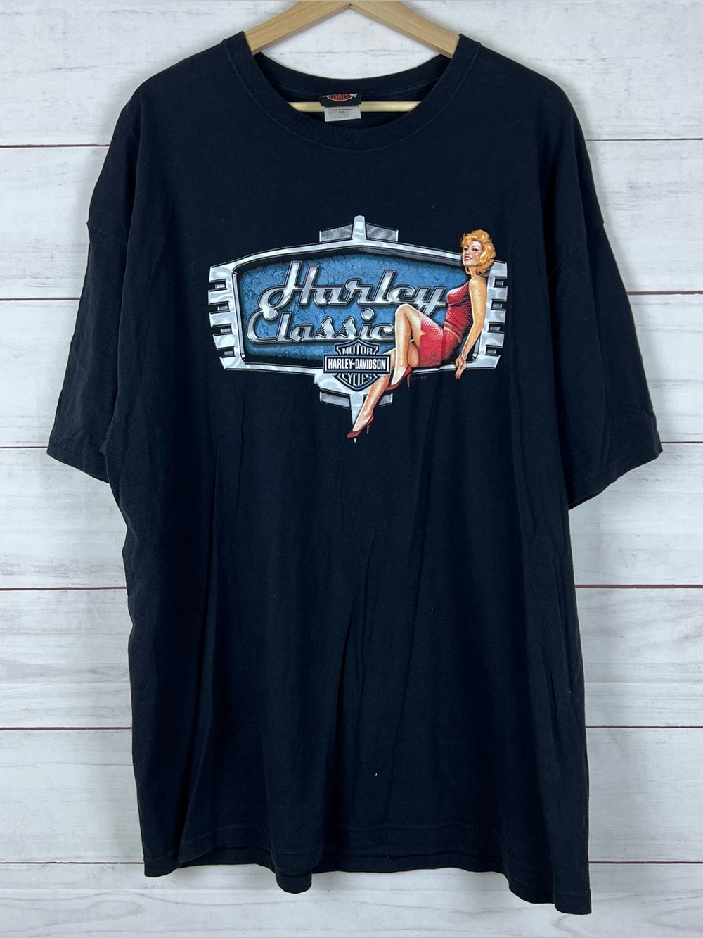Harley Davidson Pinup Girl Beijing China Mens 2XL Black T-Shirt 2012